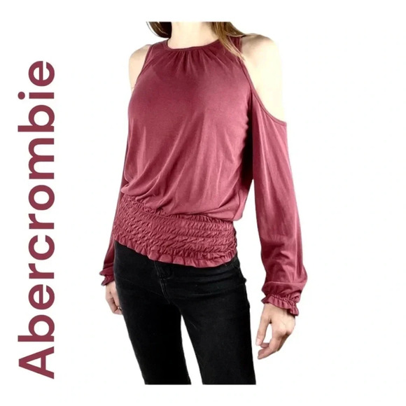 ABERCROMBIE & FITCH | ♥️Cold Shoulder Long-Sleeved Ruffled Blouse NWT - Picture 1 of 10